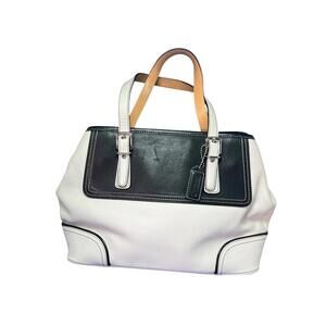 Coach Hampton Satchel #9605 Black White Leather Purse Tote Bag Vintage